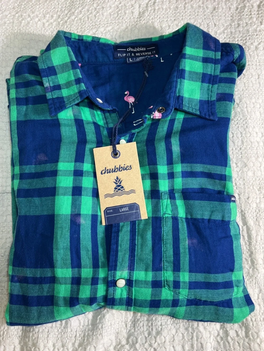 chubbies Green & Blue Plaid Button-Down Shirt size L - Picture 8 of 8